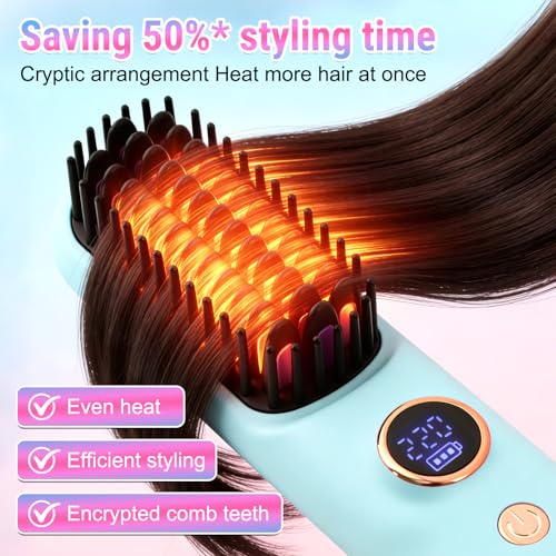 Cordless Hair Straightener Brush for Short Hair, Ceramic 9 Temps