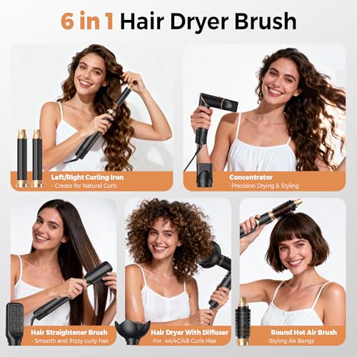 OKWRAP 6-in-1 Foldable Air Styler & Hair Dryer Brush Set