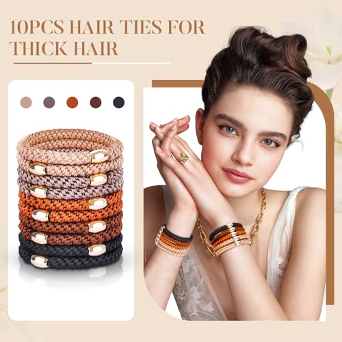 FORENEE 10Pcs Neutral Thick Hair Ties for Women & Girls - No Damage
