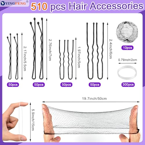 510 Piece Black Bobby Pins & Hair Clips Set with Nets