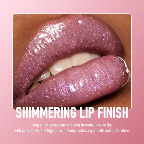 Two Tone Layered Lip Gloss, High-Shine Lip Gloss, Shimmer and Buildable Color, Diamond Glitter Lip Luminizer, Nourishing and Hydrating, Plumping, Non-Sticky Lip Oil-01, 0.32 Fl Oz