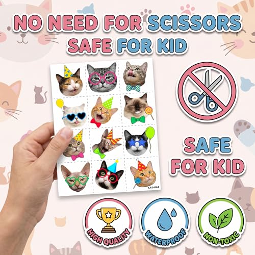 96 Cute Cat Temporary Tattoos - 8 Sheets Party Favors