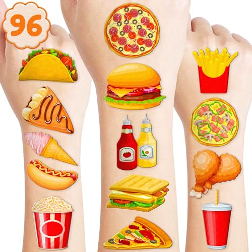 96 PCS Fast Food Temporary Tattoos for Kids