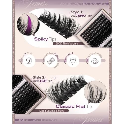 JIMIRE Lash Clusters 260D Manga+260D Volume Individual Lashes Clusters 12-24MM Long Eyelash Clusters Thick Mink Cluster Eyelash Extensions Fluffy Salon Like Cluster Lashes Pack