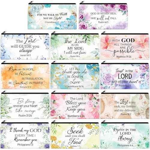 Talltalk 14 Pcs Christian Gifts for Women Religious Makeup Bags Bulk Bible Verse Cosmetic Bags Inspirational Pencil Pouch for Travel Office Gifts Supplies(Vibrant)