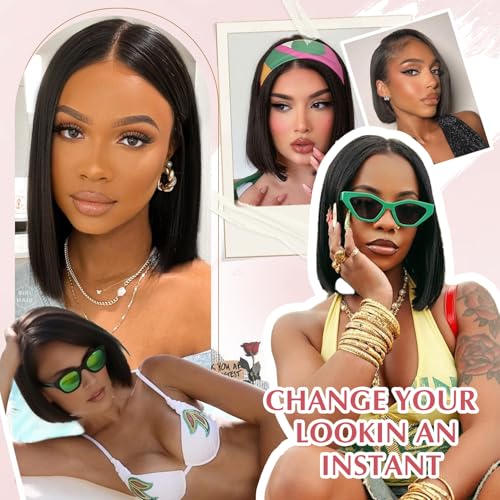 Bob Wig Human Hair 14 Inch Glueless Wigs Human Hair Pre Plucked Pre Cut 6¡¿4 HD Lace Front Wigs for Women 180% Density Short Straight Wig Ready to Wear