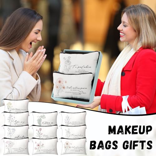 30 Pcs Spanish Christian Easter Gifts for Women Bulk Easter Religious Cosmetic Bags Inspirational Bible Verse Pencil Pouch Christian Makeup Bags with Zipper Church Gift for Travel Women