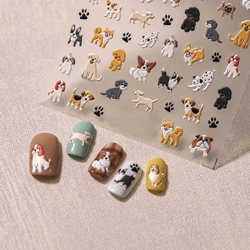 Dog Nail Art Stickers Cute Pet Dog Nail Decals 5D Embossed Nail Stickers Dalmatian Corgi Teddy Dog Paw Nail Design Self-Adhesive Nail Accessories Puppy Nail Supplies for Women Manicure Decoration 1PC