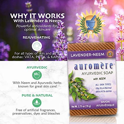 Auromere Ayurvedic Bar Soap, Lavender Neem - Eco Friendly, Handmade, Vegan, Cruelty Free, Natural, Non GMO (2.75 oz), 3 pack