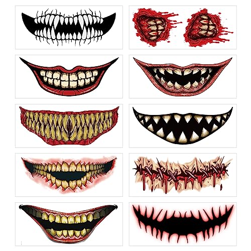 Halloween Temporary Tattoos - 10 Sheet Face Sticker Kit