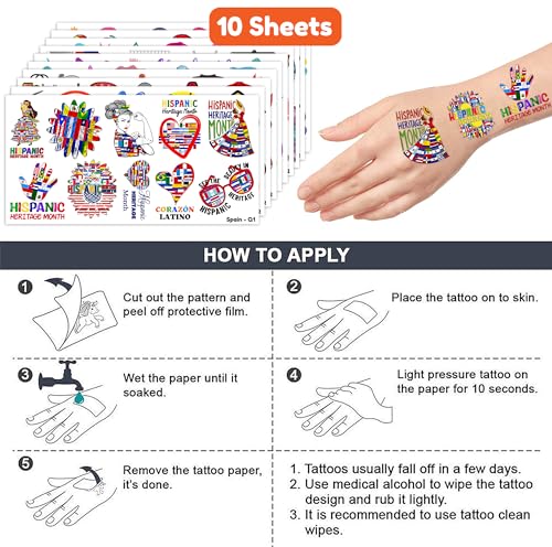 100 PCS Hispanic Heritage Temporary Tattoos - Latino Culture