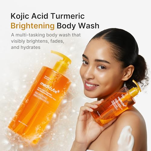 medicube Kojic Acid Body Wash & Glow Spray Duo: Kojic Acid Turmeric Brightening Body Wash and Turmeric Vitamin Gold Jelly Mist Serum | 2-Step Cleanse & Spray for Glowing Body, Post-Shower Routine