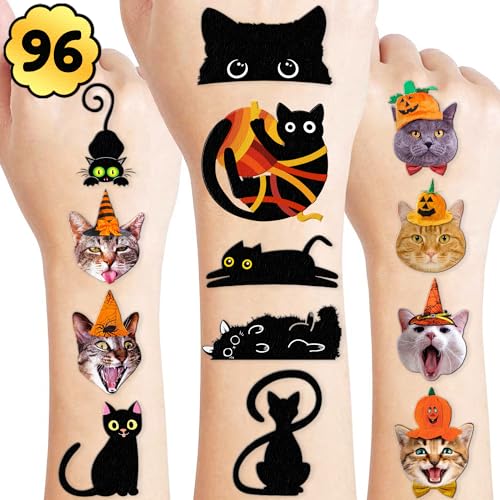 Black Cat Temporary Tattoos - 96 Pieces Party Favors