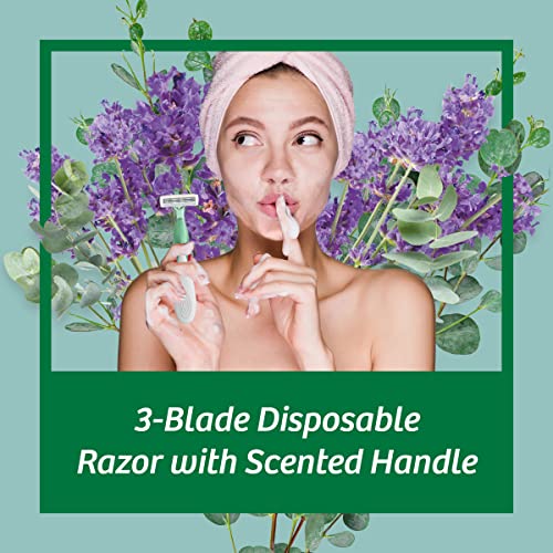 BIC Soleil 3 Escape Women's Disposable 3 Blade Razors, Lavender & Eucalyptus Scented Handles with Soothing Moisture Strip, 12-Pack