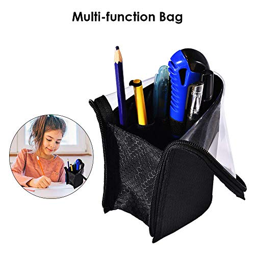 Travel Make-up Brush Holder Organizer Bag£¬Clear Plastic&Oxford Cosmetic Zippered Case£¬Portable Waterproof Stand-Up Makeup Brush Pouch, Professional Artist Small Toiletry Cup (Black)¡¦