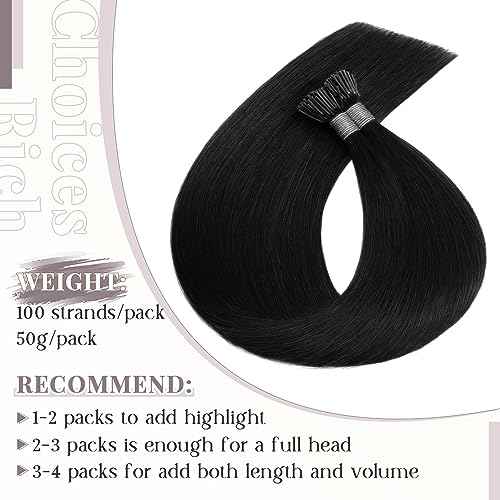 Rich Choices I Tip Hair Extensions Human Hair,100 Strands 0.5g/Strands,100% Real Remy Human Hair Extension Pre Bonded Keratin Stick In Hair Extensions Hair Piece For Women 18 Inch #1 Jet Black