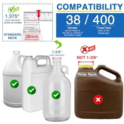 4Pcs Gallon Jug Syrup Pump Dispenser, 38-400 Leak Proof Pump for Gallon Jug - Lotion Shampoo Pump Cap Included, Fits 1 Gallon Bottle 64oz 128oz Shampoo Laundry Detergent Containers