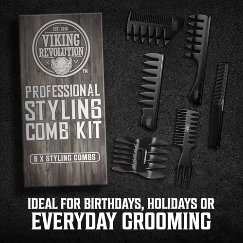 Viking Revolution 6-Piece Hair Comb Set for Men - Durable Styling Tools