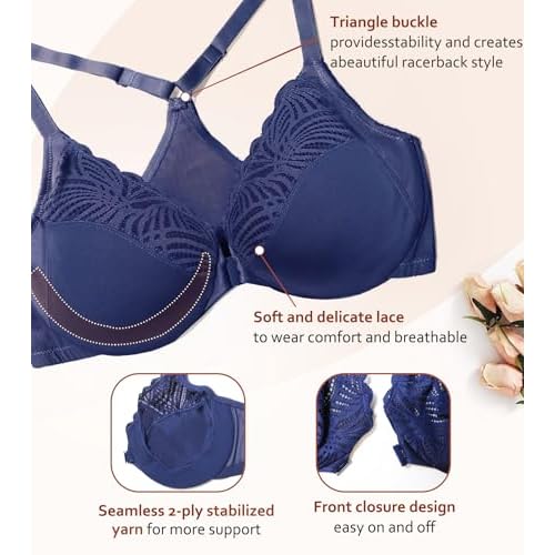DotVol Women's Front Close Bra T Back Full Figure Underwire Plus Size Seamless Unlined Bra for Large Bust