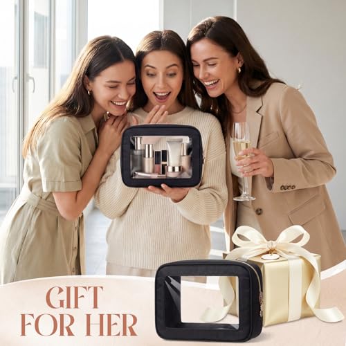 Abbylike 6 Pcs Clear Makeup Bags Mother's Day Travel Nylon Clear Nude Black Toiletry Bag Bulk Car Organizer Case Waterproof Toiletry Pouch with Golden Zipper for Teacher Mother Women Wedding Gift