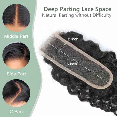 2x6 HD Lace Closure Loose Deep Wave Human Hair 14 Inch - 0.10mm Ultra-thin Invisible Burmese Curly 2 by 6 Closure, 100% Pre Plucked Brazilian Raw Virgin Hair Skinlike HD Lace Closure Wet and Wavy