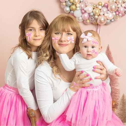 96 PCS Pink Coquette Bows Temporary Tattoos Stickers, Pink Bow Party Favors Coquette Bow Birthday Party Decorations Supplies for Adults Women, 16 Sheets