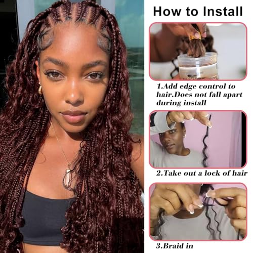 Reddish Brown Human Braiding Hair 14 Inch Deep Wave Extensions - Boho Style