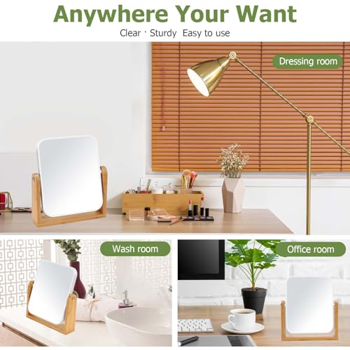 8 Inch Double-Sided Magnifying Makeup Mirror with Bamboo Stand