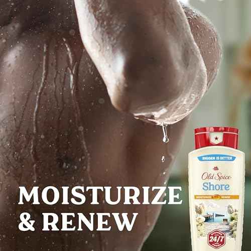 Old Spice Cleansing Body Wash for Men, 24/7 Shower Fresh with Lasting Scent, Moisturize & Renew, Gentle on Skin, Vitamin B3, Shore with Clean Cotton & Jasmine Scent, 18 oz