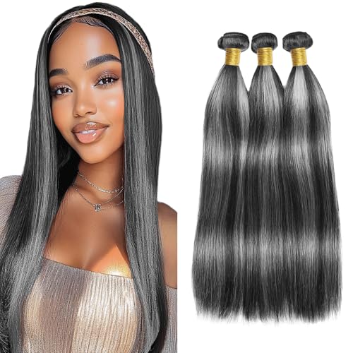 P1B Grey Ombre Straight Human Hair Bundles 24 26 28 Inch