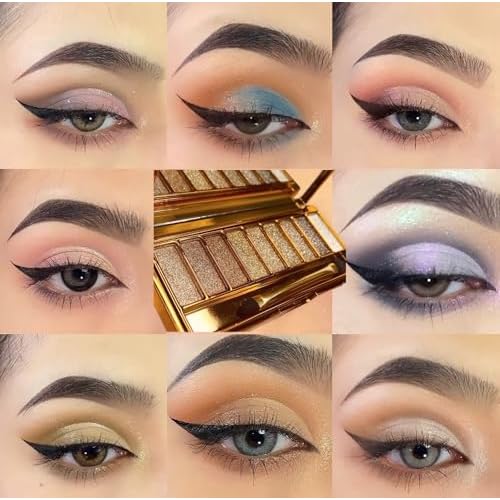 Glitter Eyeshadow Palette 9 Colors Shimmer Palette Highly Shining Pigmented Gold Eyeshadow Pigmented Shimmer Glitter Waterproof Eye Shadow Make Up Palettes (6# Natural color)