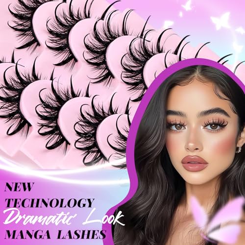 Losha Manga Spiky Lashes - 10 Pairs D Curl Cat Eye with Glue & Tweezer