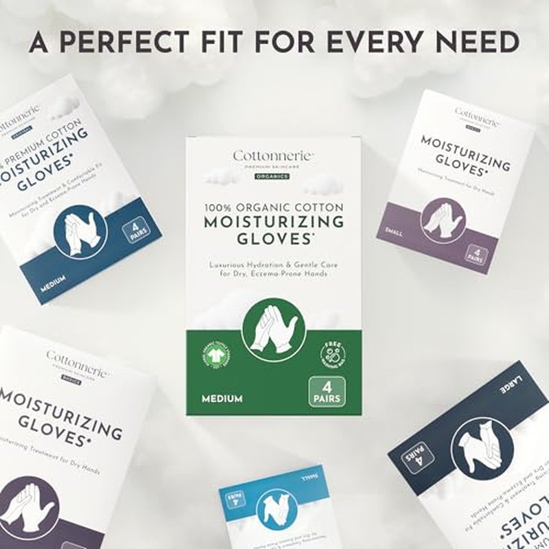 100% Cotton Moisturizing Gloves for Dry Hands – 4 Pairs