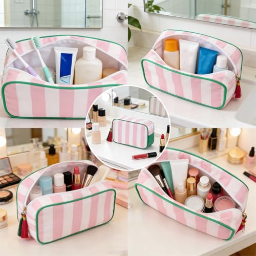 Large Stripe Zipper Makeup Bag - Chic Travel Cosmetic Organizer