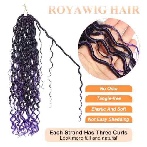 24 Inch Goddess Locs Crochet Hair 8 Packs Faux Locs Crochet Hair for Black Women 1B/Purple Pre-curled River Locs Hair for Women Pre Looped Bohemian Hair Synthetic Extensions (1B/Purple,24 Inch)