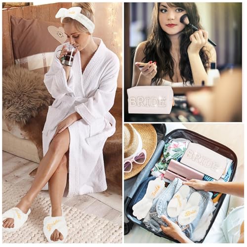 Bride Spa Gift Set - Headband, Slippers & Makeup Bag