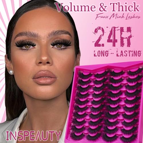 Mink Lashes 20mm Faux Mink Lashes Cat Eye Big Long False Eyelashes Dramatic Soft 3D Volume 20 Pairs Strip Eyelashes Pack by INSPEAUTY