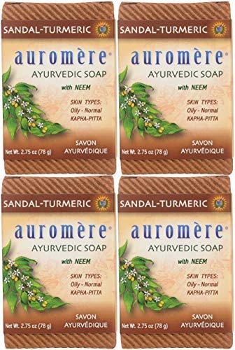 Auromere Ayurvedic Bar Soap, Sandal Turmeric - Eco Friendly, Handmade, Vegan, Cruelty Free, Natural, Non GMO (2.75 oz), 4 pack