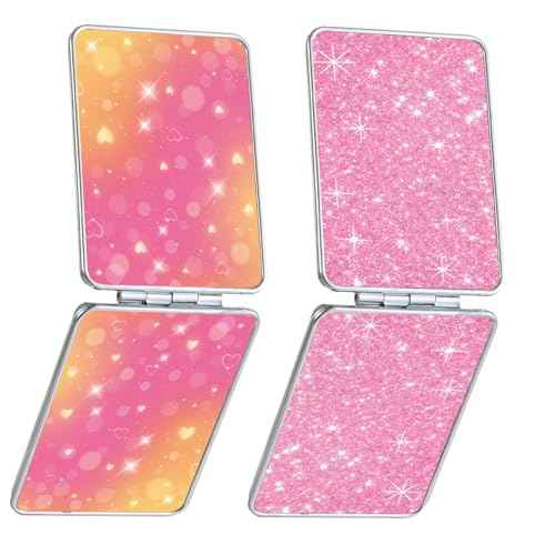 Pocket Mirror, Small Travel Mirror with Magnification, Portable Double-Sided Magnifying Cosmetic Mirror for Daily (2 Shiny)