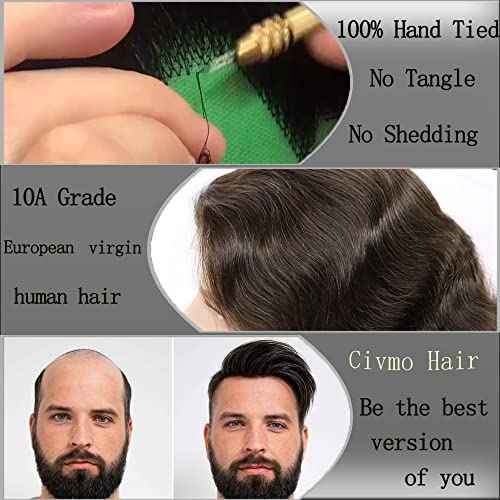 Mens Wigs Toupee for Men European Virgin Human Hair Weave Unit for Man Hair Toupee Mono Lace Top Skin PU Men Hair Replacement System Mens Hairpiece (#18 Dark Blonde Brown Color)