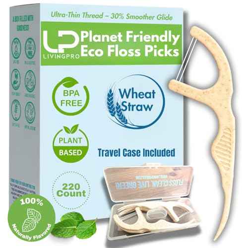 Twin Line Biodegradable Floss Picks (220 Count) - Compostable Tooth Flossers Minty Fresh-Double Thread 2X The Clean | Bonus Travel Case | Thing Thread Glide Easy & Shred-Resistant