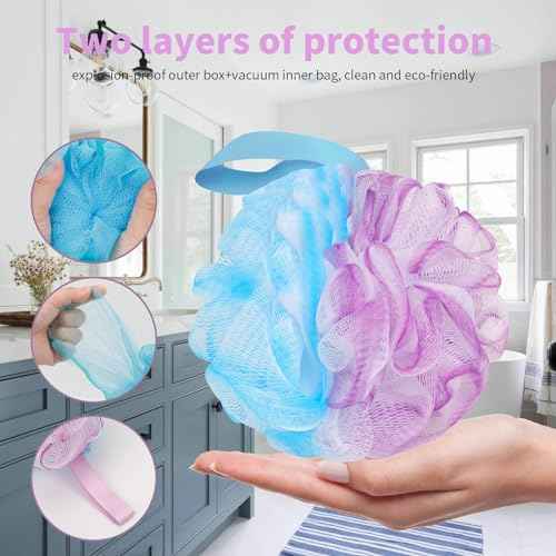 Bath Loofah Sponge Back Scrubber Shower Sponge Soft Mesh Exfoliator Pouf Shower Ball Bath Sponges for Women and Men Bath Accessories (4Pcs 50g Mix Black)