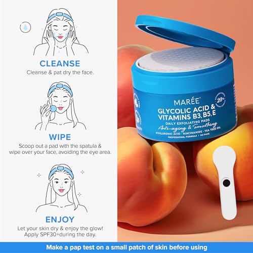MAREE Bundle - Lip Mask & Glycolic Peel Pads - Hyaluronic Acid & Coconut Oil - Salicylic Acid & Vitamins E, B3, B - Nourish & Hydrate Dry Cracked Lips - Face Pads with Cleaning Effect