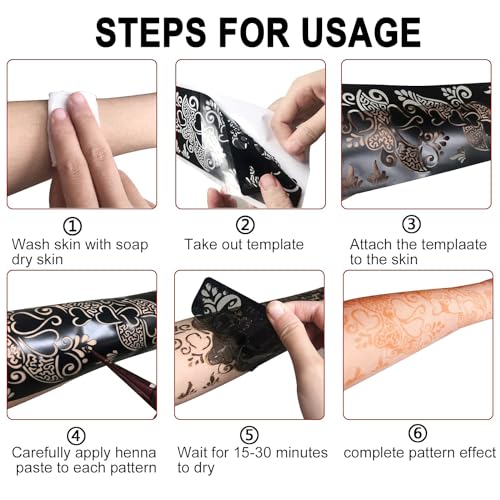 12 Sheets Henna Stencil Kit Arm Hand Henna Tattoo Template Temporary Indian Arabian Glitter Airbrush Tattoo Stickers