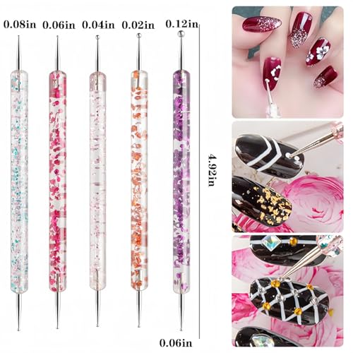 Nail Art Tool Set with 5 Double-Ended Dotting Pens & 5 Nail Liner Brushes