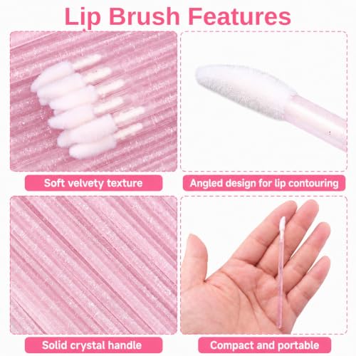 Crystal Pink Disposable Lip Gloss Applicators Set - 100 Pieces, Lipstick Brushes & Wands