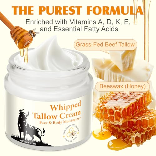 Beef Tallow for Skin,Tallow and Honey Balm, Beef Tallow for Face, Beef Tallow Skincare, Tallow Face Moisturizer,Grass-Fed Beef Tallow & Raw Wild Honey Blend, Natural Moisturizer Hydrates for Dry Skin