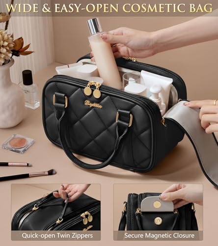 Bagstellar Large Capacity Travel Makeup Bag - Quilted Cosmetic Organizer