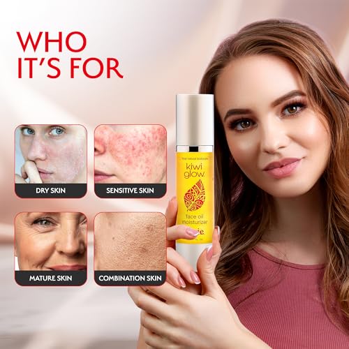 Kiwi Glow Rosie Vegan Face Oil ? Fast-Absorbing Anti-Aging Glow Serum for Balanced Radiant Skin ? Plant-Based Rose Clary Sage Sesame ? Cruelty-Free USA Made ? 1.7 oz