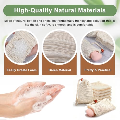 8-Pack Cotton Linen Soap Saver Bags with Drawstring